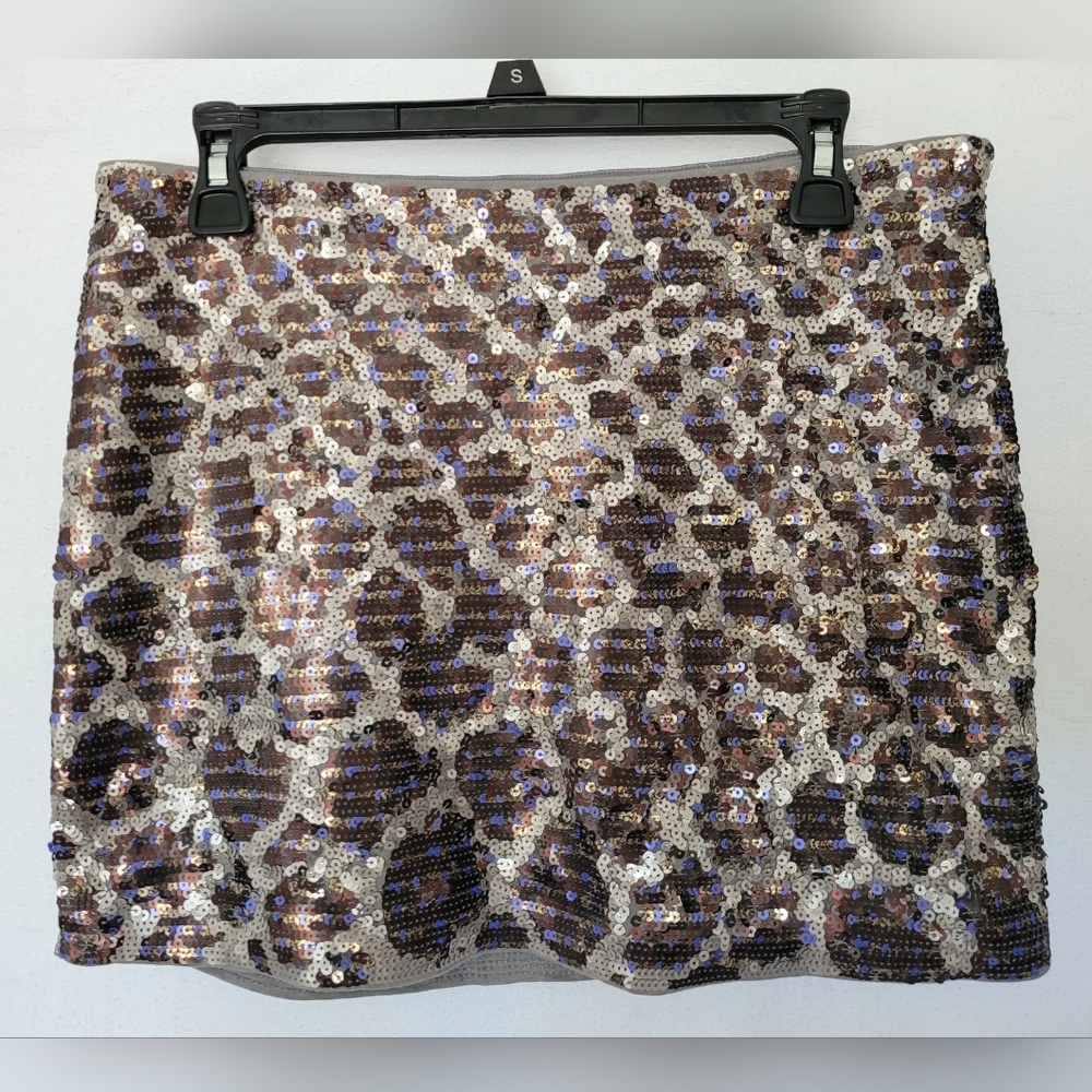 Express Sequins Embellishment Mini Skirt, Pima Cotton Blend, Puple & Silver, SP